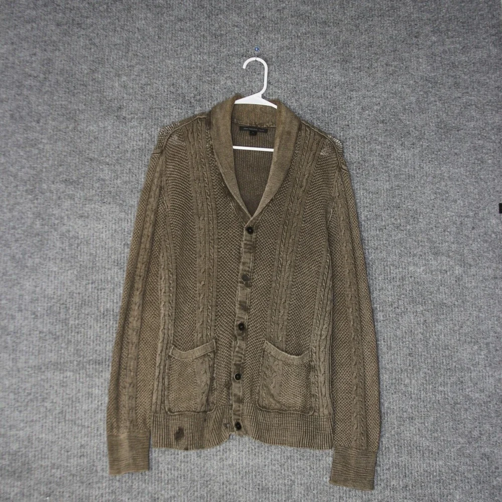 John Varvatos USA Shawl Collar Cardigan Mens M‎ Brown Cable Knit Sweater